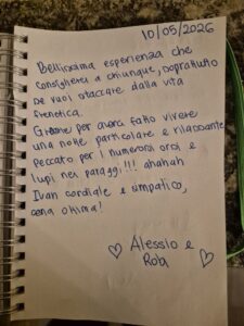 Pagina della dedica Fuga dalla frenesia tra lupi e sorrisi